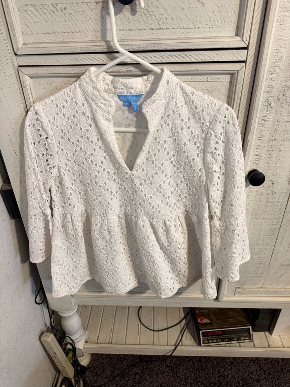 Draper James White Eyelet Peplum Blouse